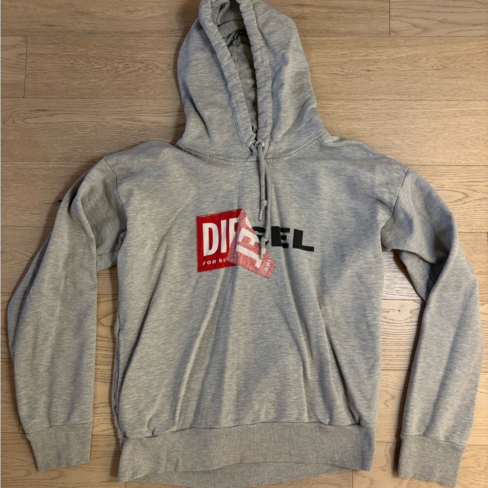 Diesel Light Gray Hoodie With Red Accent
